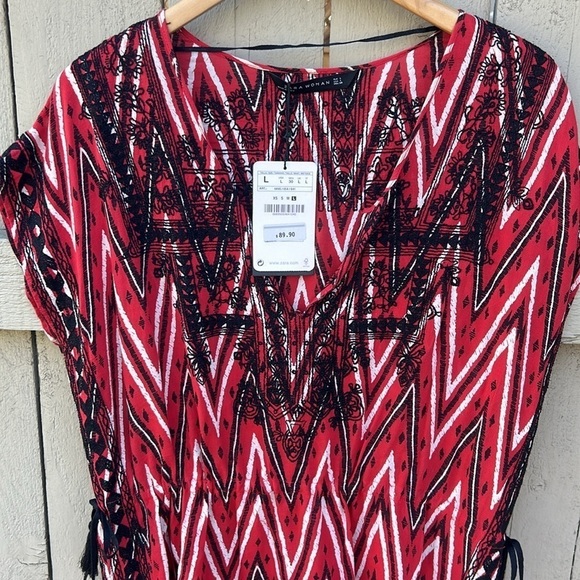 NWT Zara Woman Beach Cover Up Tunic Embroidered Side Ties Bohemian Sz L - Picture 2 of 7